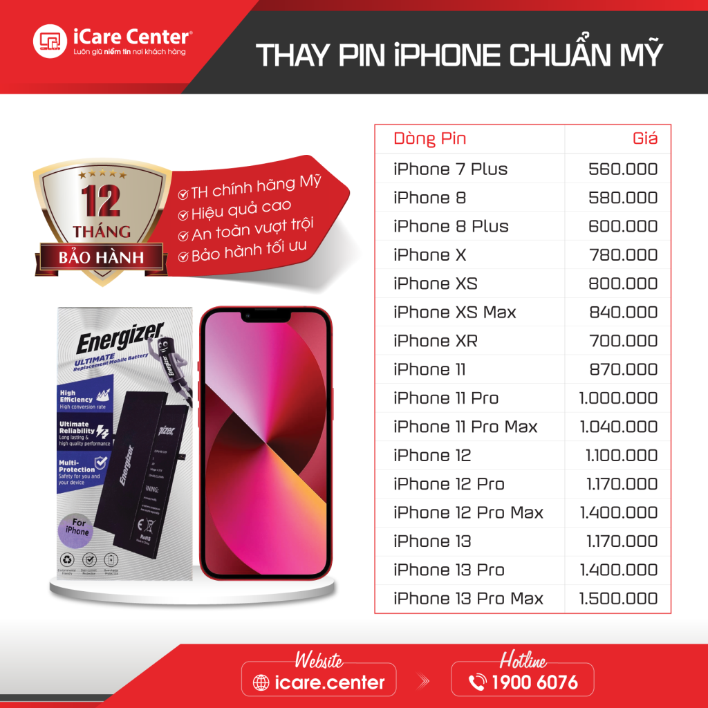 bảng giá thay pin energizer